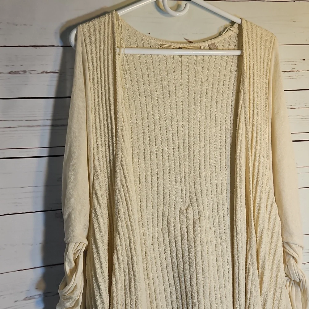 Kimono Cardigan Open Front Sleeves Tie‎ Sheer Layering Knit Cream Bohemian,SM